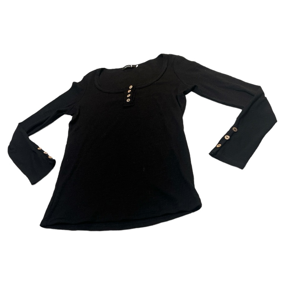 Kissfix‎ women’s medium scoopneck top sweater black w brown buttons